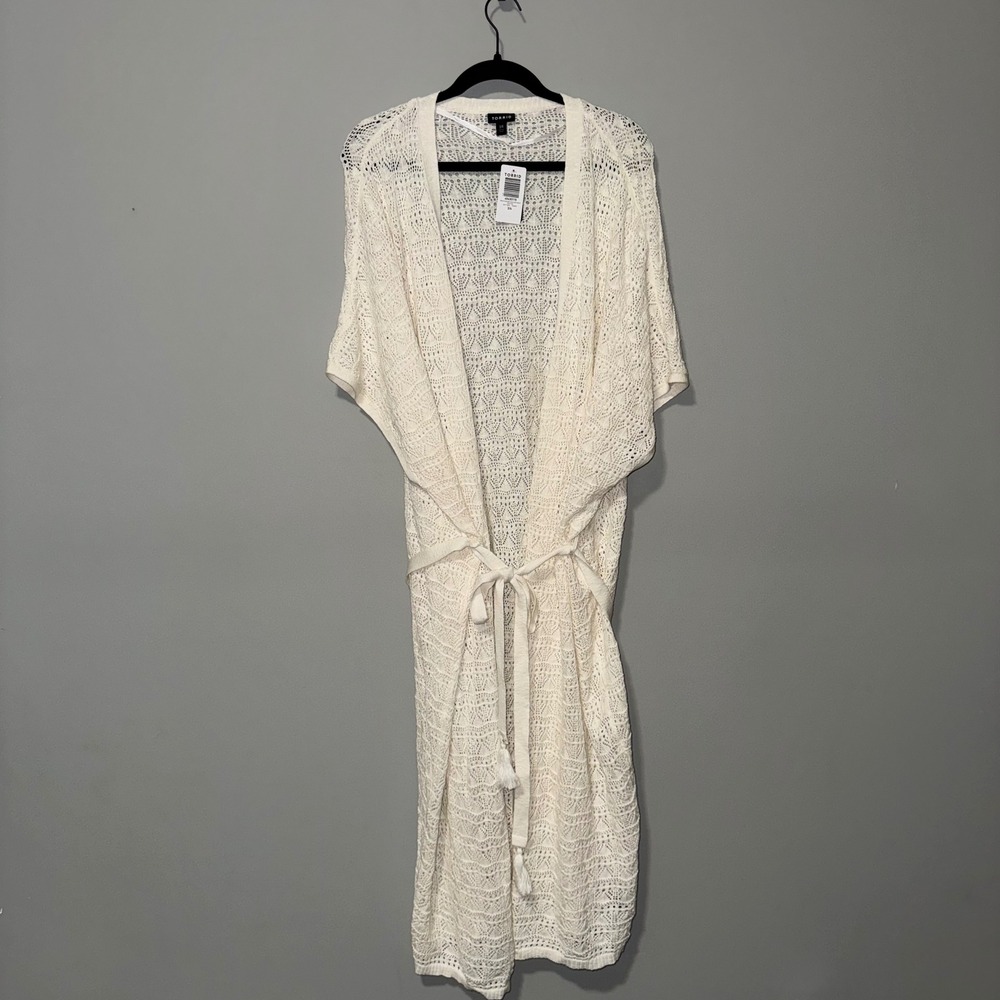 NWT Torrid‎ Crochet Duster Short Sleeve Tie Waist Sweater Cardigan Plus Size 3/4